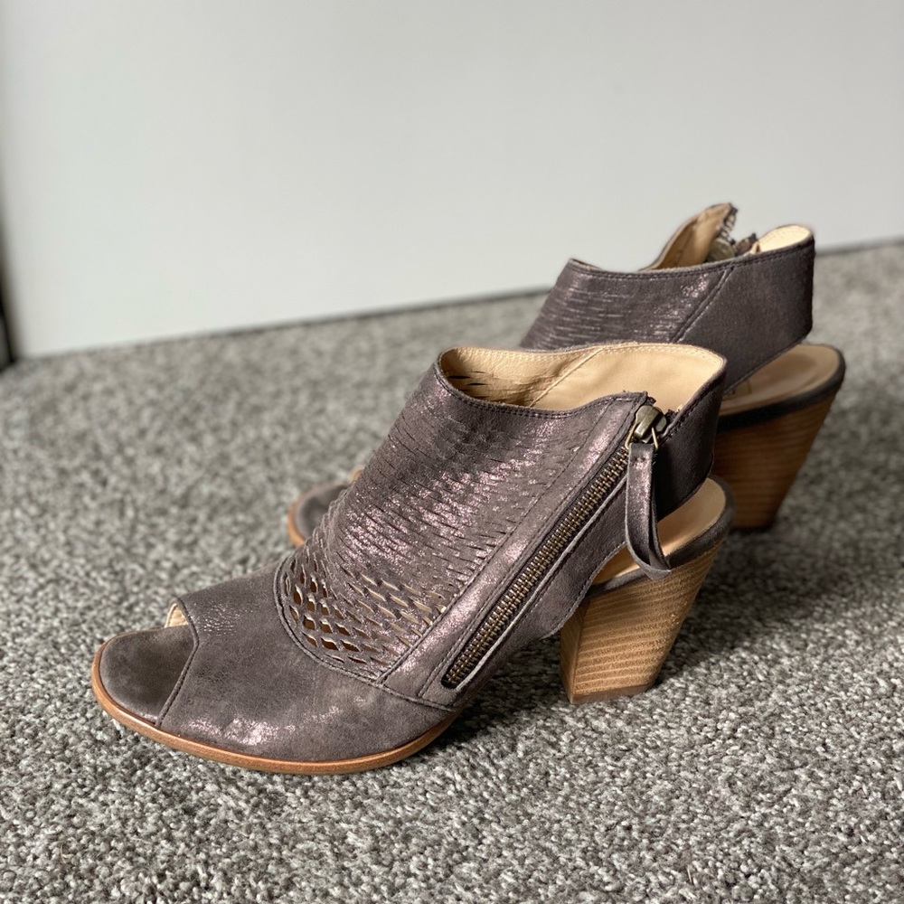 Paul Green Willow Sisal Brushed Metallic Peep Toe Leather Booties